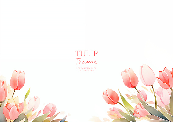 PSD 분홍색 잎 일러스트 사람없음 튤립 꽃프레임 카피스페이스 국내일러스트 식물 꽃 컬러 프레임 공백 파일형식