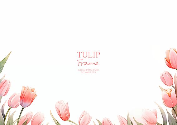 PSD 분홍색 잎 일러스트 사람없음 튤립 꽃프레임 카피스페이스 국내일러스트 식물 꽃 컬러 프레임 공백 파일형식