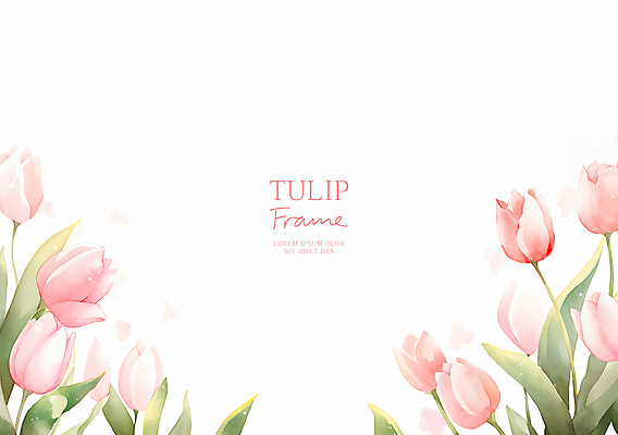 PSD 분홍색 잎 일러스트 사람없음 튤립 꽃프레임 카피스페이스 국내일러스트 식물 꽃 컬러 프레임 공백 파일형식