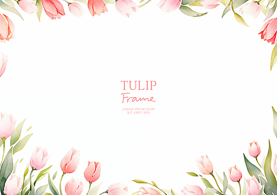 PSD 분홍색 잎 일러스트 사람없음 튤립 꽃프레임 카피스페이스 국내일러스트 식물 꽃 컬러 프레임 공백 파일형식