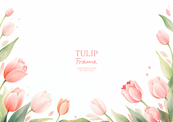 PSD 분홍색 잎 일러스트 사람없음 튤립 꽃프레임 카피스페이스 국내일러스트 식물 꽃 컬러 프레임 공백 파일형식