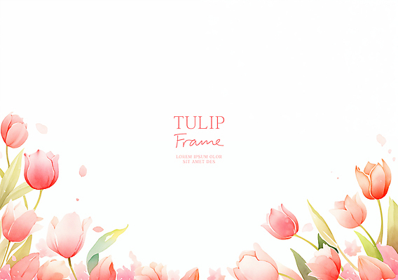 PSD 분홍색 잎 일러스트 사람없음 튤립 꽃프레임 카피스페이스 국내일러스트 식물 꽃 컬러 프레임 공백 파일형식