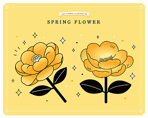 잎 일러스트 봄꽃 사람없음 반짝임 노란색 라인아트 엘리먼트 국내일러스트 AI파일 식물 꽃 선 컬러 모션 봄 파일형식 벡터