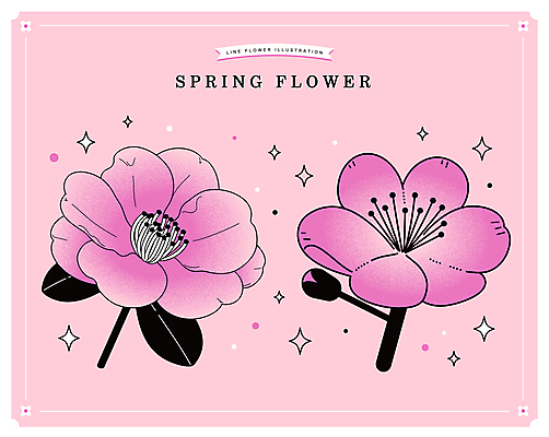 분홍색 잎 일러스트 봄꽃 사람없음 반짝임 벚꽃 라인아트 엘리먼트 국내일러스트 AI파일 식물 꽃 선 컬러 모션 봄 파일형식 벡터