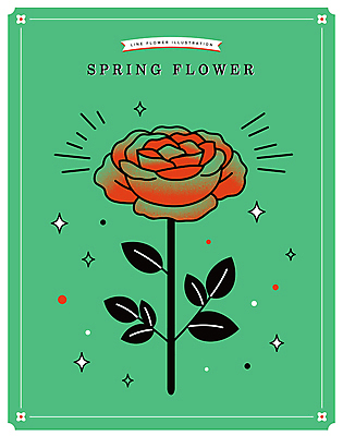 잎 일러스트 봄꽃 사람없음 초록색 반짝임 장미 라인아트 엘리먼트 국내일러스트 AI파일 식물 꽃 선 컬러 모션 봄 파일형식 벡터