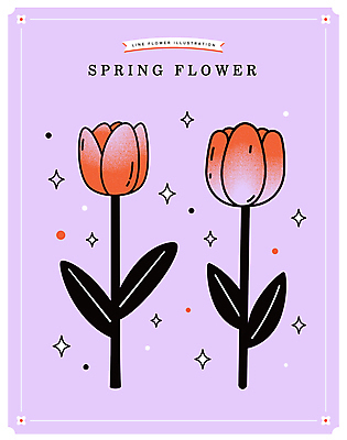 잎 일러스트 봄꽃 사람없음 반짝임 보라색 튤립 라인아트 엘리먼트 국내일러스트 AI파일 식물 꽃 선 컬러 모션 봄 파일형식 벡터