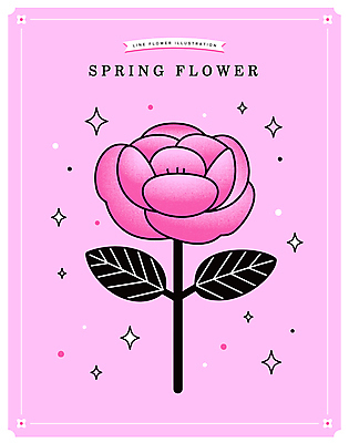 분홍색 잎 일러스트 봄꽃 사람없음 반짝임 장미 라인아트 엘리먼트 국내일러스트 AI파일 식물 꽃 선 컬러 모션 봄 파일형식 벡터