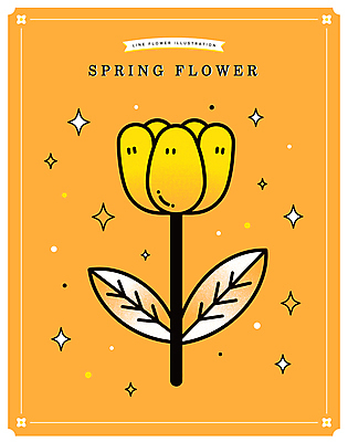 잎 일러스트 봄꽃 사람없음 반짝임 노란색 튤립 라인아트 엘리먼트 국내일러스트 AI파일 식물 꽃 선 컬러 모션 봄 파일형식 벡터