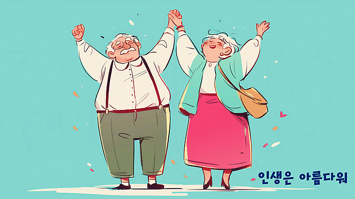 전신 PSD 여자 할아버지 노년 남자 할머니 가방 일러스트 웃음 두명 손들기 손잡기 노부부 실버 민트색 뷰티풀 노인만 국내일러스트 부부 잡화 컬러 모션 표정 사람 성인 성인만 파일형식