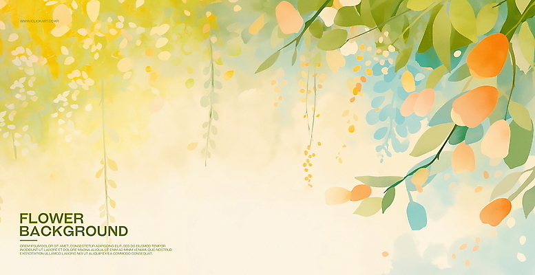 PSD 꽃 백그라운드 잎 일러스트 수채화 사람없음 연두색 풀 번짐 감성 싱그러움 국내일러스트 식물 컨셉 초록색 파일형식 효과
