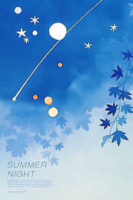 PSD 야경 일러스트 밤하늘 나뭇잎 수채화 사람없음 파란색 반짝임 고요 유성 감성 은하수 별빛 여름밤 국내일러스트 별 컬러 컨셉 잎 모션 자연 하늘 여름 빛 야간 파일형식 풍경_경치