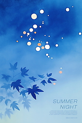 PSD 야경 일러스트 밤하늘 나뭇잎 수채화 사람없음 파란색 반짝임 고요 감성 은하수 별빛 여름밤 국내일러스트 별 컬러 컨셉 잎 모션 자연 하늘 여름 빛 야간 파일형식 풍경_경치