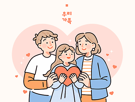 여자 남자 어린이 일러스트 가족 안기 따뜻함 사랑 들기 소녀 상반신 성인 세명 반짝임 하트 어버이날 가정의달 다홍색 국내일러스트 AI파일 모양 기념일 감정 컬러 관계 모션 사람 5월 파일형식 벡터