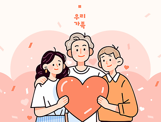 여자 노년 남자 일러스트 가족 청소년 따뜻함 사랑 들기 상반신 세명 하트 어버이날 꽃가루 가정의달 다홍색 어깨에손 국내일러스트 AI파일 모양 기념일 감정 컬러 관계 모션 사람 성인 5월 가루 파일형식 벡터