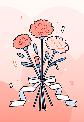 리본 꽃다발 일러스트 사람없음 어버이날 카네이션 꽃봉오리 꽃가루 가정의달 코랄 국내일러스트 AI파일 기념일 꽃 컬러 5월 가루 파일형식 벡터