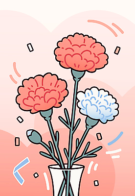 꽃다발 일러스트 사람없음 꽃병 어버이날 카네이션 꽃봉오리 꽃가루 가정의달 코랄 국내일러스트 AI파일 기념일 꽃 컬러 5월 가루 파일형식 벡터