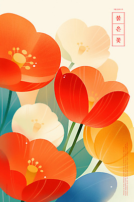 PSD 꽃 일러스트 수채화 풍경 사람없음 빨간색 풀잎 감성 겹침 국내일러스트 식물 컬러 컨셉 잎 풀_식물 파일형식