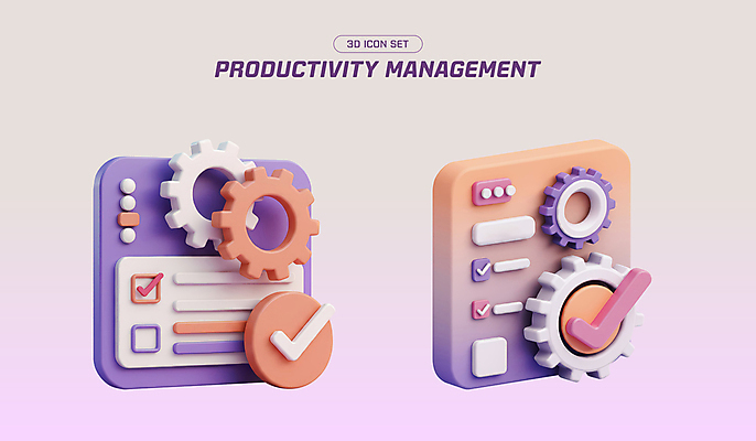 도형 PSD 아이콘 관리 사람없음 3D아이콘 3D 보라색 제조 오브젝트 체크표시 톱니바퀴 그라데이션 엘리먼트 편집3D 컬러 디지털합성 확인 파일형식