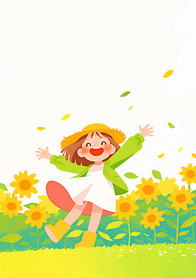 JPG 전신 모자 여자 꽃잎 행복 어린이 일러스트 해바라기 한명 웃음 소녀 잔디 손들기 봄 풀잎 소녀한명만 국내일러스트 AI일러스트 AI콘텐츠 식물 1 잡화 계절 꽃 감정 잎 모션 표정 사람 풀_식물 여자한명만 소녀만 파일형식