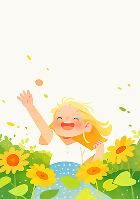 JPG 전신 여자 꽃잎 행복 어린이 일러스트 해바라기 한명 웃음 소녀 손들기 봄 풀잎 소녀한명만 국내일러스트 AI일러스트 AI콘텐츠 1 계절 꽃 감정 잎 모션 표정 사람 풀_식물 여자한명만 소녀만 파일형식