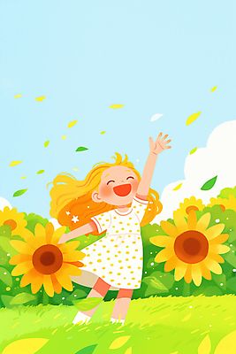 JPG 전신 구름 여자 꽃잎 행복 어린이 일러스트 하늘 해바라기 한명 웃음 소녀 잔디 손들기 봄 풀잎 소녀한명만 국내일러스트 AI일러스트 AI콘텐츠 자연요소 식물 1 계절 꽃 감정 잎 모션 표정 사람 풀_식물 여자한명만 소녀만 파일형식