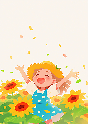 JPG 모자 여자 꽃잎 행복 어린이 일러스트 해바라기 한명 웃음 소녀 잔디 손들기 봄 풀잎 소녀한명만 국내일러스트 AI일러스트 AI콘텐츠 식물 1 잡화 계절 꽃 감정 잎 모션 표정 사람 풀_식물 여자한명만 소녀만 파일형식