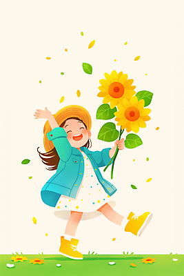 JPG 전신 모자 여자 꽃잎 행복 어린이 일러스트 해바라기 한명 웃음 들기 소녀 잔디 손들기 봄 풀잎 소녀한명만 국내일러스트 AI일러스트 AI콘텐츠 식물 1 잡화 계절 꽃 감정 잎 모션 표정 사람 풀_식물 여자한명만 소녀만 파일형식