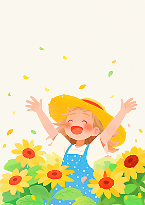 JPG 모자 여자 꽃잎 행복 어린이 일러스트 해바라기 한명 웃음 소녀 상반신 손들기 봄 풀잎 소녀한명만 국내일러스트 AI일러스트 AI콘텐츠 1 잡화 계절 꽃 감정 잎 모션 표정 사람 풀_식물 여자한명만 소녀만 파일형식