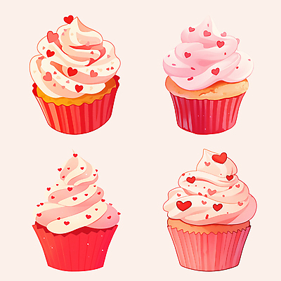 PSD 기념일 분홍색 스티커 일러스트 사람없음 세트 하트 컵케이크 국내일러스트 모양 컬러 이벤트 케이크 파일형식