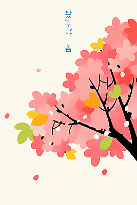 PSD 꽃잎 분홍색 일러스트 봄꽃 하늘 사람없음 벚나무 산뜻 국내일러스트 나무 꽃 컬러 컨셉 봄 벚꽃 파일형식