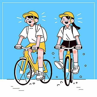 전신 여자 남자 하늘색 일러스트 청소년 책가방 미소 웃음 두명 자전거 기쁨 승차 즐거움 십대만 국내일러스트 일러캐릭터 AI파일 캐릭터 감정 가방 모션 표정 사람 파란색 바이크 파일형식 벡터