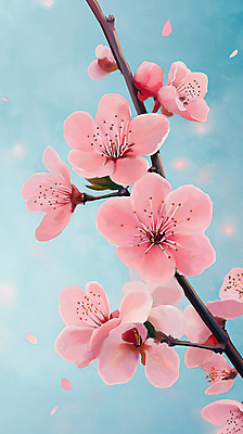 JPG 분홍색 일러스트 하늘 사람없음 벚꽃 나뭇가지 꽃봉오리 감성 국내일러스트 AI일러스트 AI콘텐츠 나무 꽃 컬러 컨셉 파일형식