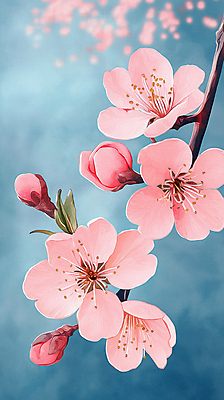 JPG 분홍색 잎 일러스트 하늘 사람없음 벚꽃 나뭇가지 꽃봉오리 감성 국내일러스트 AI일러스트 AI콘텐츠 나무 식물 꽃 컬러 컨셉 파일형식