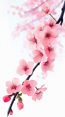 JPG 분홍색 잎 일러스트 사람없음 벚꽃 나뭇가지 꽃봉오리 감성 국내일러스트 AI일러스트 AI콘텐츠 나무 식물 꽃 컬러 컨셉 파일형식