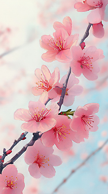 JPG 분홍색 일러스트 사람없음 벚꽃 나뭇가지 감성 국내일러스트 AI일러스트 AI콘텐츠 나무 꽃 컬러 컨셉 파일형식