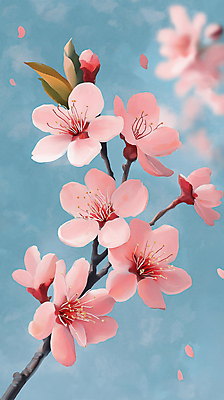 JPG 꽃잎 분홍색 잎 일러스트 하늘 사람없음 벚꽃 나뭇가지 꽃봉오리 감성 국내일러스트 AI일러스트 AI콘텐츠 나무 식물 꽃 컬러 컨셉 파일형식