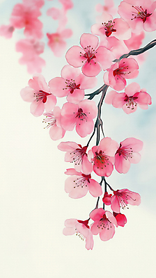 JPG 분홍색 일러스트 사람없음 벚꽃 나뭇가지 감성 국내일러스트 AI일러스트 AI콘텐츠 나무 꽃 컬러 컨셉 파일형식