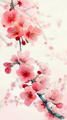 JPG 분홍색 일러스트 사람없음 벚꽃 나뭇가지 꽃봉오리 감성 국내일러스트 AI일러스트 AI콘텐츠 나무 꽃 컬러 컨셉 파일형식