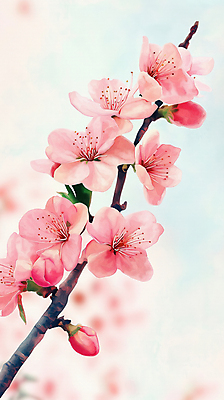 JPG 분홍색 일러스트 사람없음 벚꽃 나뭇가지 꽃봉오리 감성 국내일러스트 AI일러스트 AI콘텐츠 나무 꽃 컬러 컨셉 파일형식