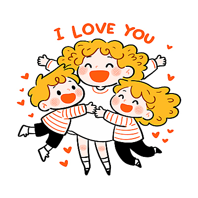 전신 여자 남자 행복 어린이 일러스트 가족 포옹 사랑 웃음 소녀 소년 성인 세명 노란색 만세 하트 아이러브유 국내일러스트 일러캐릭터 AI파일 모양 캐릭터 감정 컬러 관계 안기 모션 표정 사람 파일형식 벡터