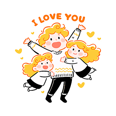 전신 여자 남자 행복 어린이 일러스트 가족 포옹 사랑 웃음 소녀 성인 세명 노란색 만세 하트 아이러브유 국내일러스트 일러캐릭터 AI파일 모양 캐릭터 감정 컬러 관계 안기 모션 표정 사람 파일형식 벡터