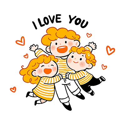 전신 여자 남자 행복 어린이 일러스트 가족 포옹 사랑 웃음 소녀 소년 성인 세명 노란색 만세 하트 아이러브유 국내일러스트 일러캐릭터 AI파일 모양 캐릭터 감정 컬러 관계 안기 모션 표정 사람 파일형식 벡터