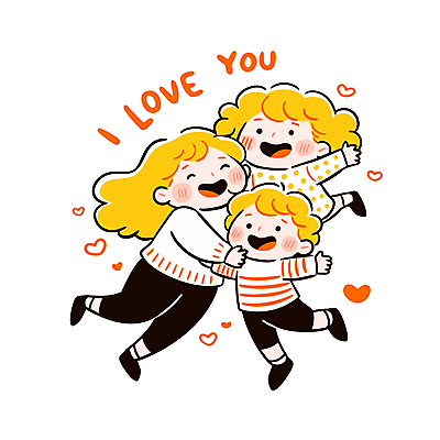 전신 여자 남자 행복 어린이 일러스트 가족 포옹 사랑 웃음 소녀 소년 성인 세명 노란색 하트 아이러브유 국내일러스트 일러캐릭터 AI파일 모양 캐릭터 감정 컬러 관계 안기 표정 사람 파일형식 벡터