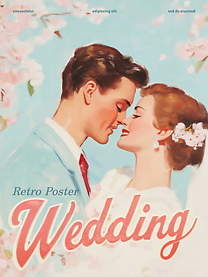 PSD 여자 남자 행복 포스터 웨딩드레스 하늘색 일러스트 결혼식 키스 사랑 미소 턱시도 상반신 성인 두명 눈감음 빈티지 벚나무 복고 신랑신부 성인만 국내일러스트 나무 드레스 감정 신부_웨딩 신랑 결혼 컨셉 모션 표정 사람 정장 파란색 벚꽃 애정표현 파일형식