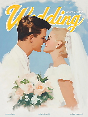 PSD 구름 여자 남자 행복 포스터 부케 웨딩드레스 일러스트 하늘 결혼식 키스 면사포 사랑 미소 들기 턱시도 상반신 성인 두명 눈감음 빈티지 복고 신랑신부 성인만 국내일러스트 자연요소 드레스 감정 신부_웨딩 꽃다발 신랑 결혼 컨셉 모션 표정 사람 정장 애정표현 결혼소품 파일형식