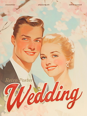 PSD 여자 남자 행복 포스터 부케 웨딩드레스 일러스트 결혼식 사랑 미소 들기 턱시도 상반신 성인 두명 빈티지 벚나무 복고 신랑신부 성인만 얼굴맞대기 국내일러스트 나무 드레스 감정 신부_웨딩 꽃다발 신랑 결혼 컨셉 모션 표정 사람 정장 벚꽃 파일형식