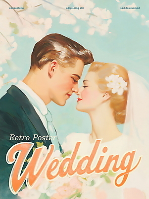 PSD 여자 남자 행복 포스터 부케 웨딩드레스 일러스트 결혼식 면사포 사랑 미소 들기 턱시도 상반신 성인 두명 눈감음 빈티지 벚나무 복고 신랑신부 성인만 얼굴맞대기 국내일러스트 나무 드레스 감정 신부_웨딩 꽃다발 신랑 결혼 컨셉 모션 표정 사람 정장 벚꽃 결혼소품 파일형식