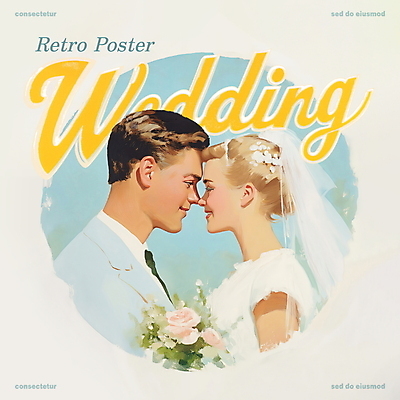 PSD 여자 남자 행복 포스터 부케 웨딩드레스 일러스트 결혼식 면사포 사랑 미소 들기 턱시도 상반신 성인 두명 빈티지 복고 신랑신부 성인만 얼굴맞대기 국내일러스트 드레스 감정 신부_웨딩 꽃다발 신랑 결혼 컨셉 모션 표정 사람 정장 결혼소품 파일형식