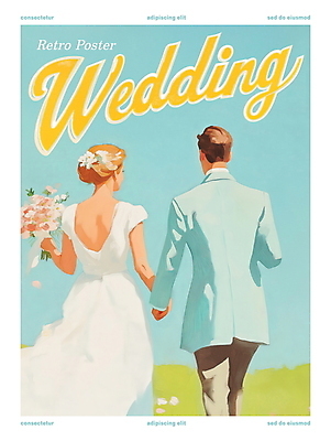 PSD 여자 남자 행복 포스터 부케 웨딩드레스 하늘색 일러스트 결혼식 사랑 미소 들기 턱시도 잔디 성인 두명 걷기 손잡기 빈티지 복고 신랑신부 성인만 국내일러스트 식물 드레스 감정 신부_웨딩 꽃다발 신랑 결혼 컨셉 모션 표정 사람 정장 파란색 파일형식