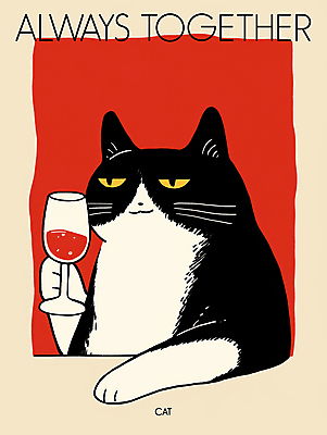 PSD 한마리 포스터 와인잔 일러스트 미소 들기 사람없음 빨간색 귀여움 와인 고양이 국내일러스트 1 컬러 컨셉 술잔 포유류 모션 주류 표정 반려동물 파일형식